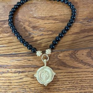 Susan Shaw black and gold beaded necklace